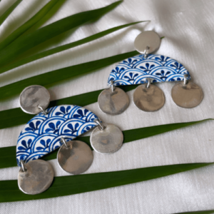 Traditional Blue Pottery Motif Hand Painted Earrings